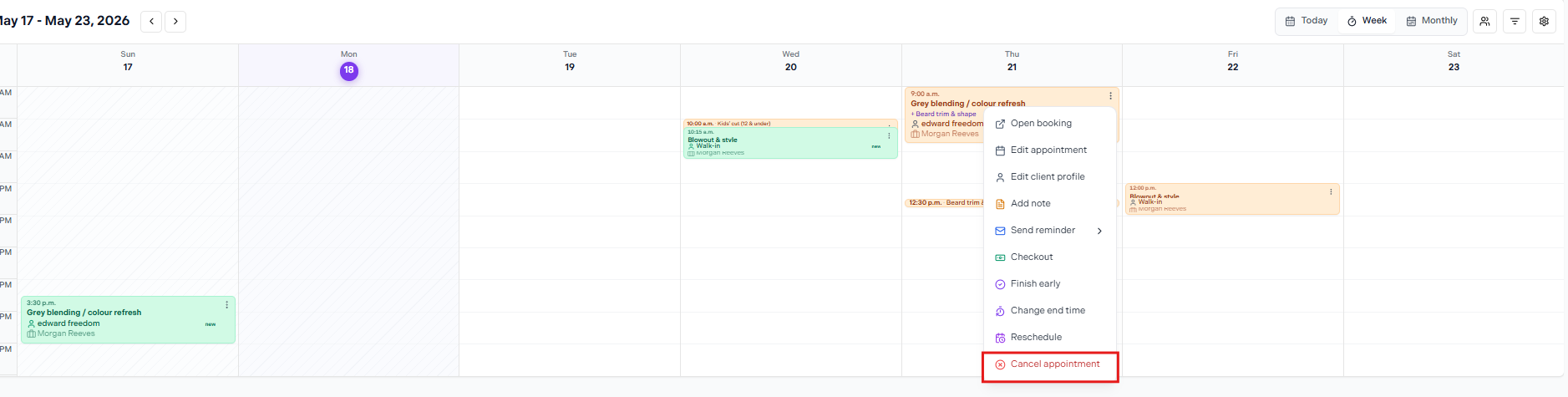 Cancel appointment option